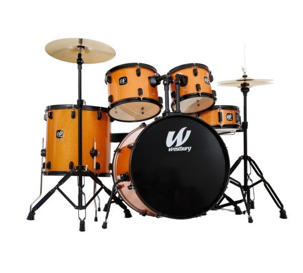 Westbury 400 series 5-piece studio drumset with 20 bass drum & throne, tangerine sparkle