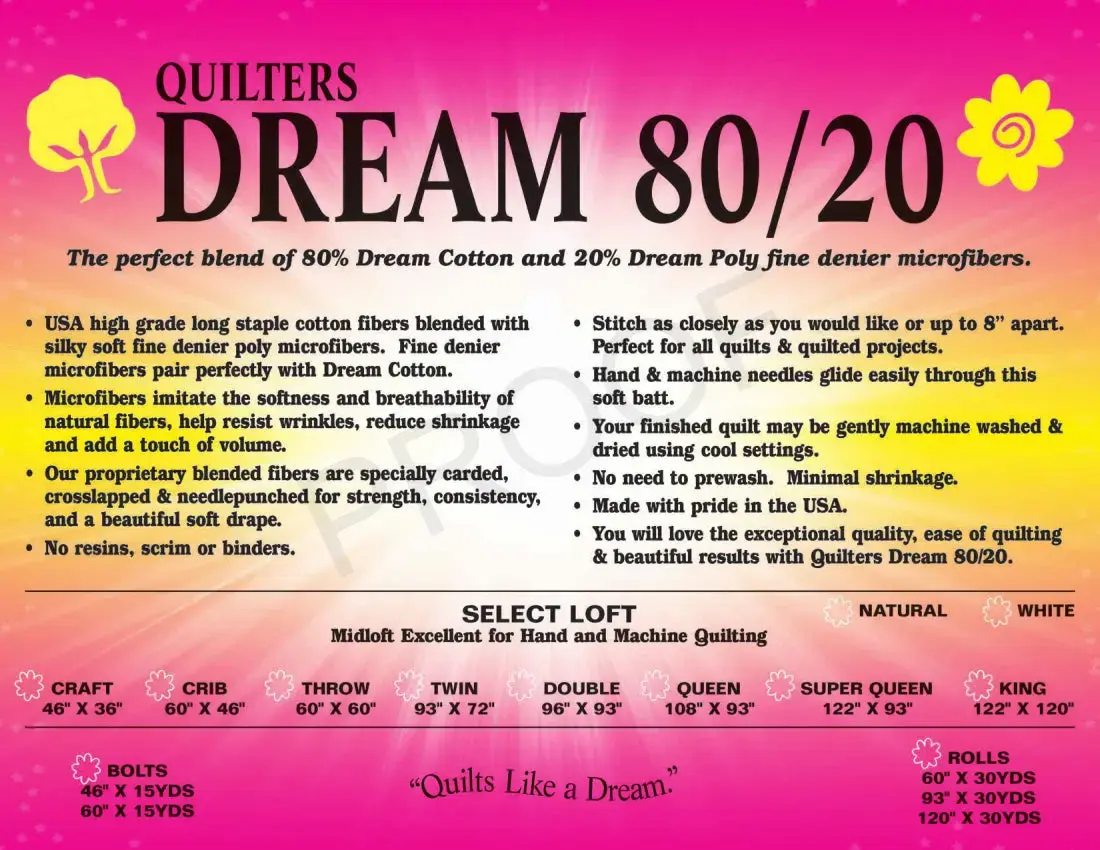 Quilter's Dream 80/20 Blend batting Twin Size 93x72 Natural
