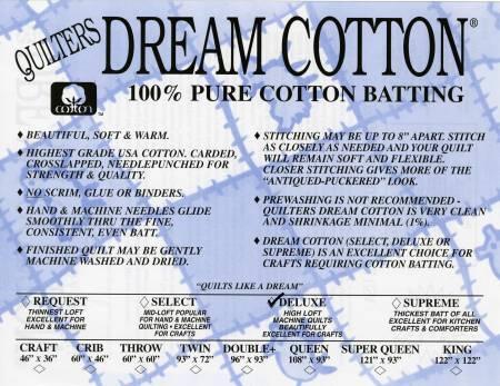 Quilter's Dream Natural Cotton Deluxe batting Double size 93x96
