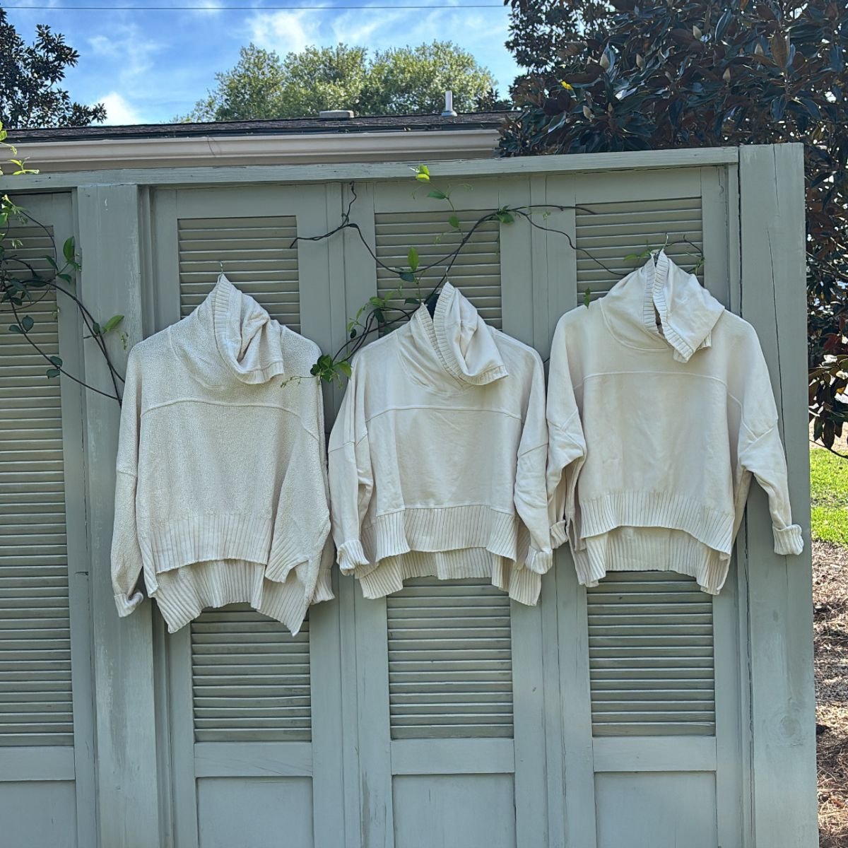 Crossover sweaters, front view