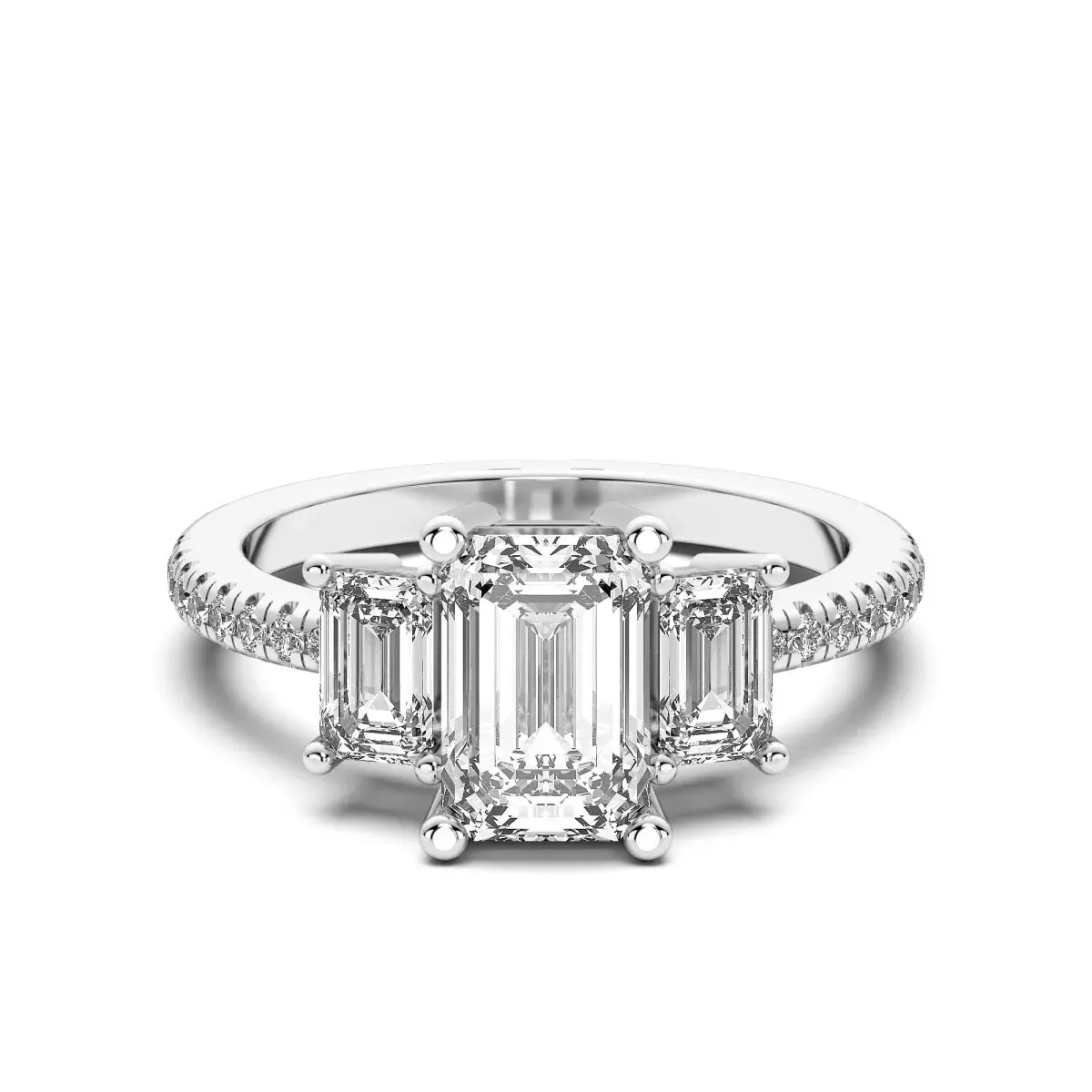 14K White Gold 1ct E-VS2 Emerald Cut Lab Diamond with .83ctw Lab Accents