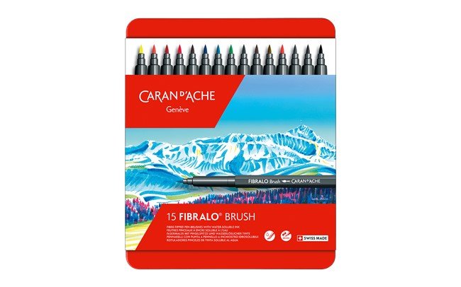 Caran d'Ache Fibralo Brush Marker Set, Assorted Colors, Set of 15