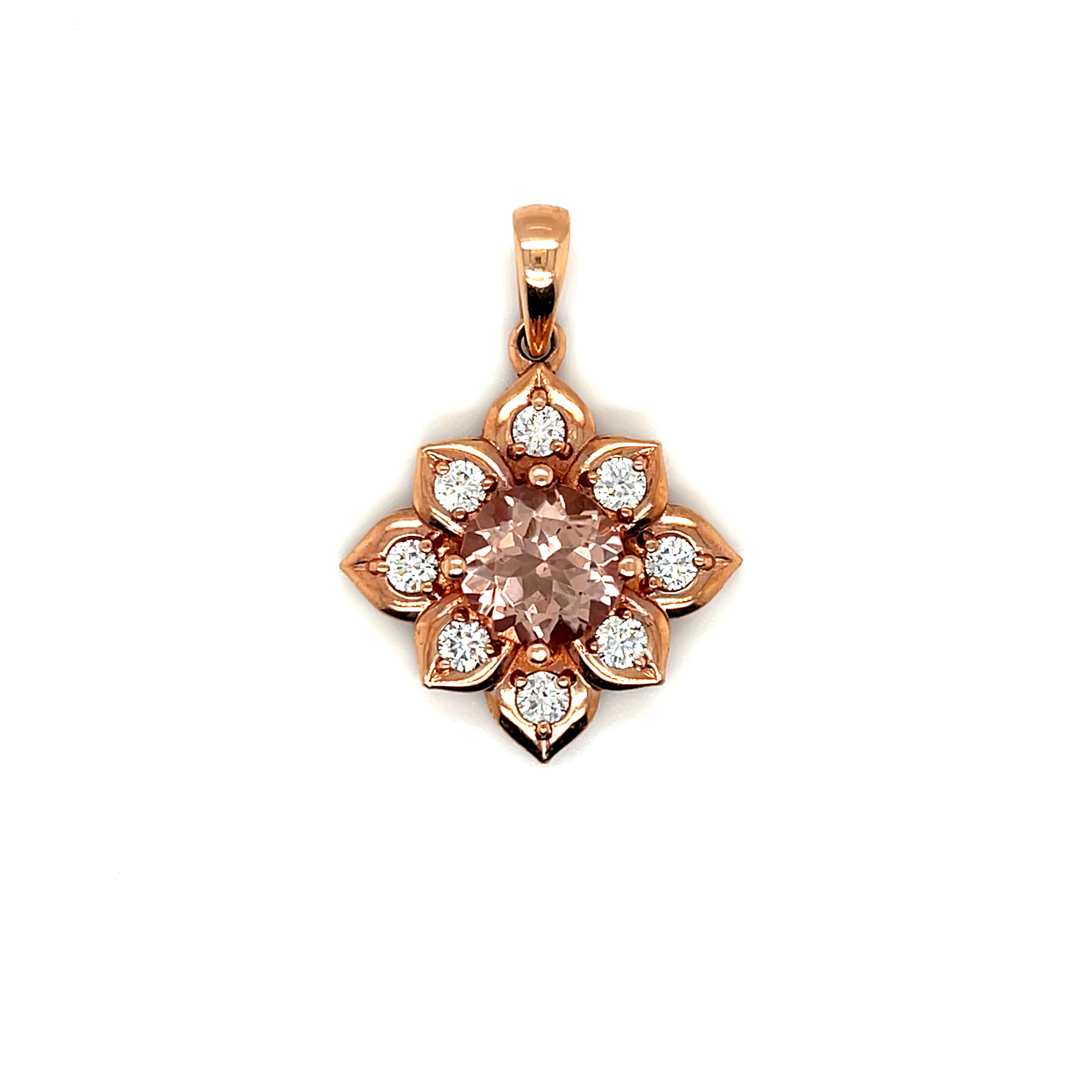 10k Rose Gold Morganite and Diamond Pendant M-3.61ct D-1.00ct SI F-G