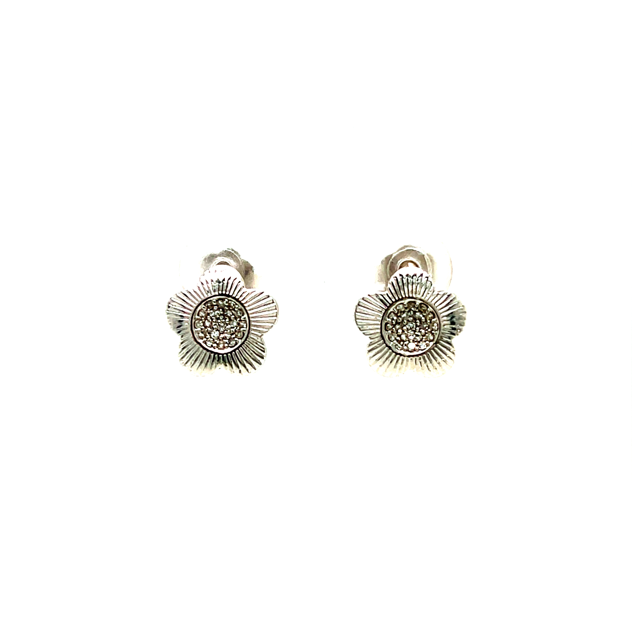 10k White Gold Flower Diamond Stud Earrings D-0.17 ct I2 G-H 