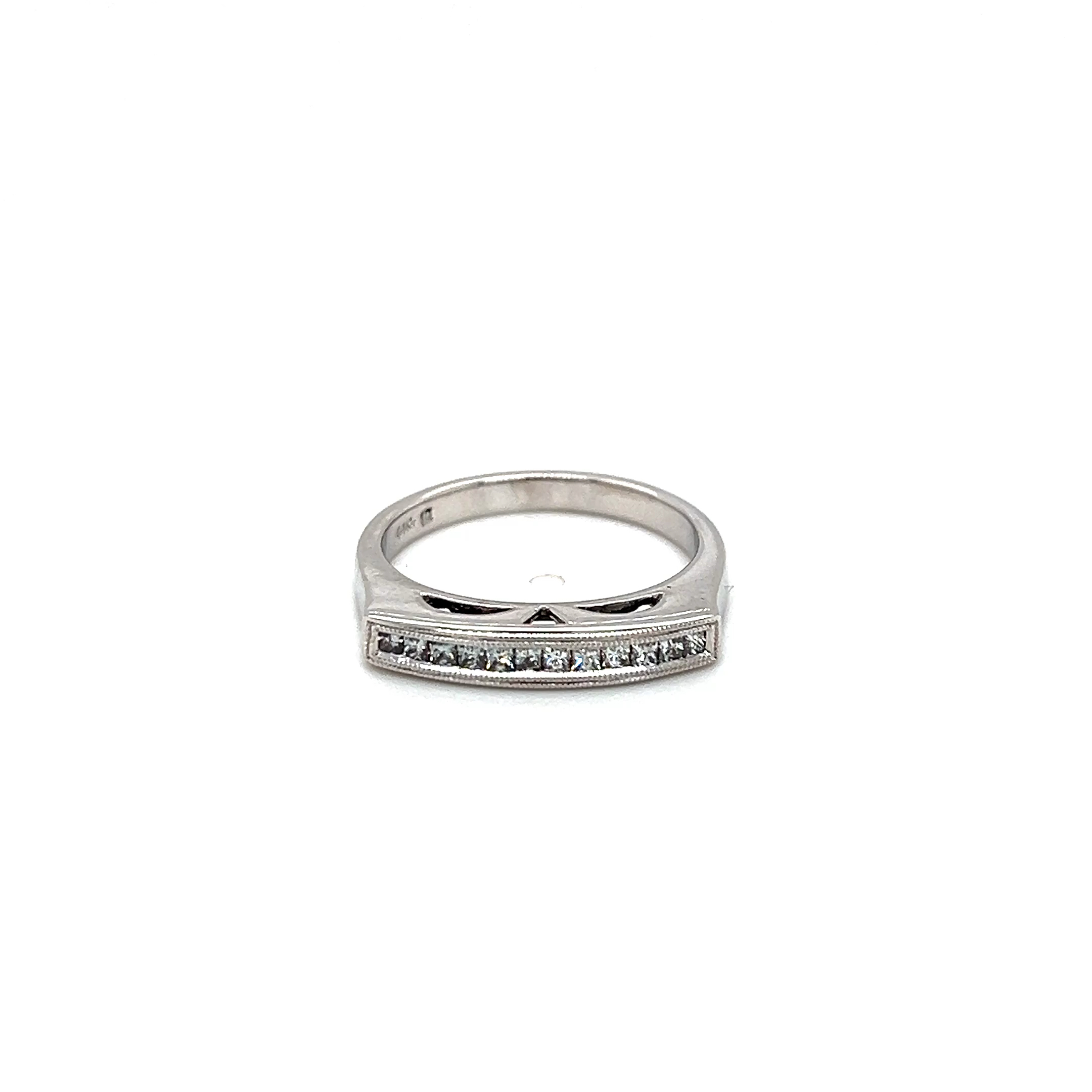 14K White Gold Princess Cut Milligrain Channel Set Diamond Ring D-0.30ct SI G 