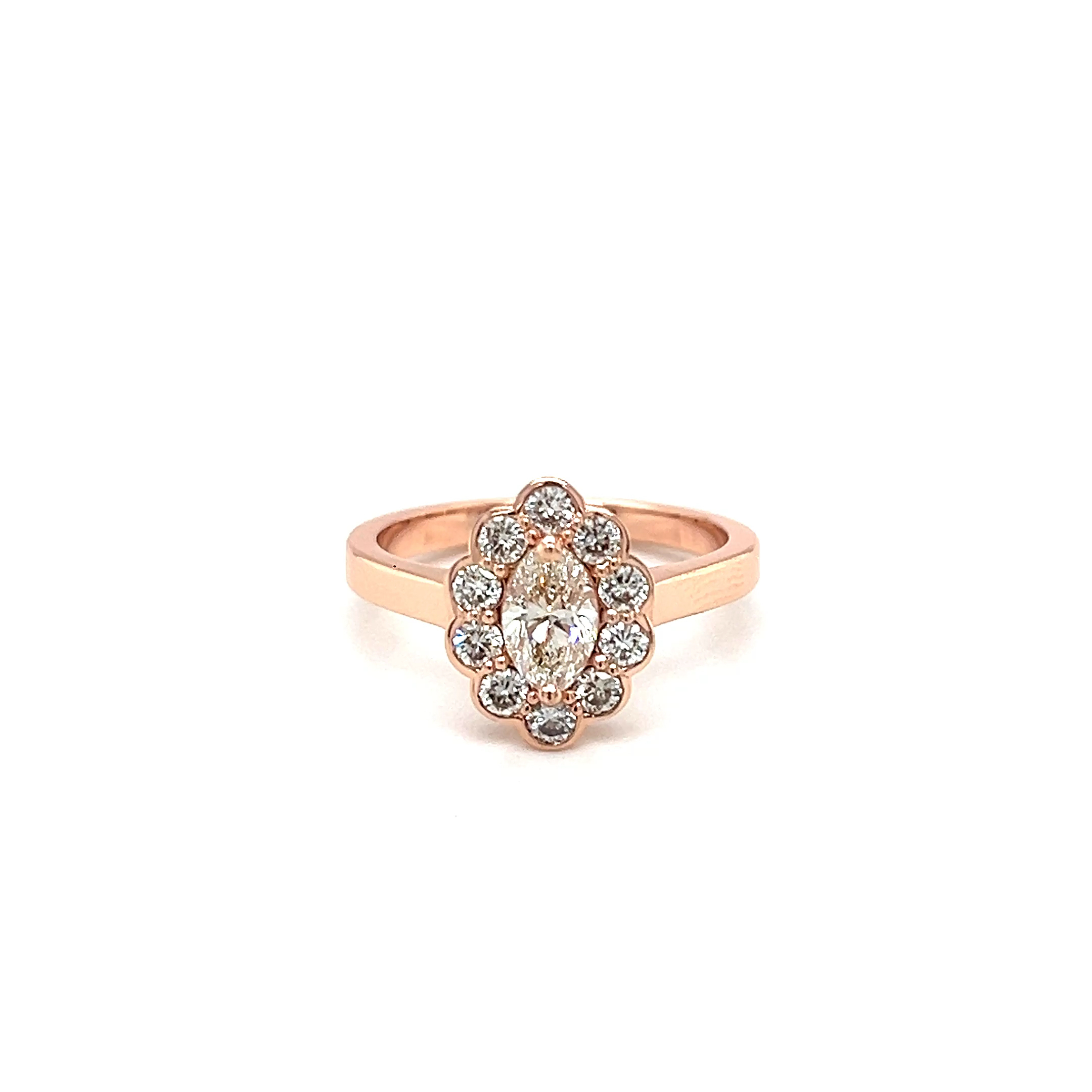 14k Rose Gold Pear Shape with Round Halo Natural Diamond Ring C-0.50ct VS2 G S-0.50 VS G-H