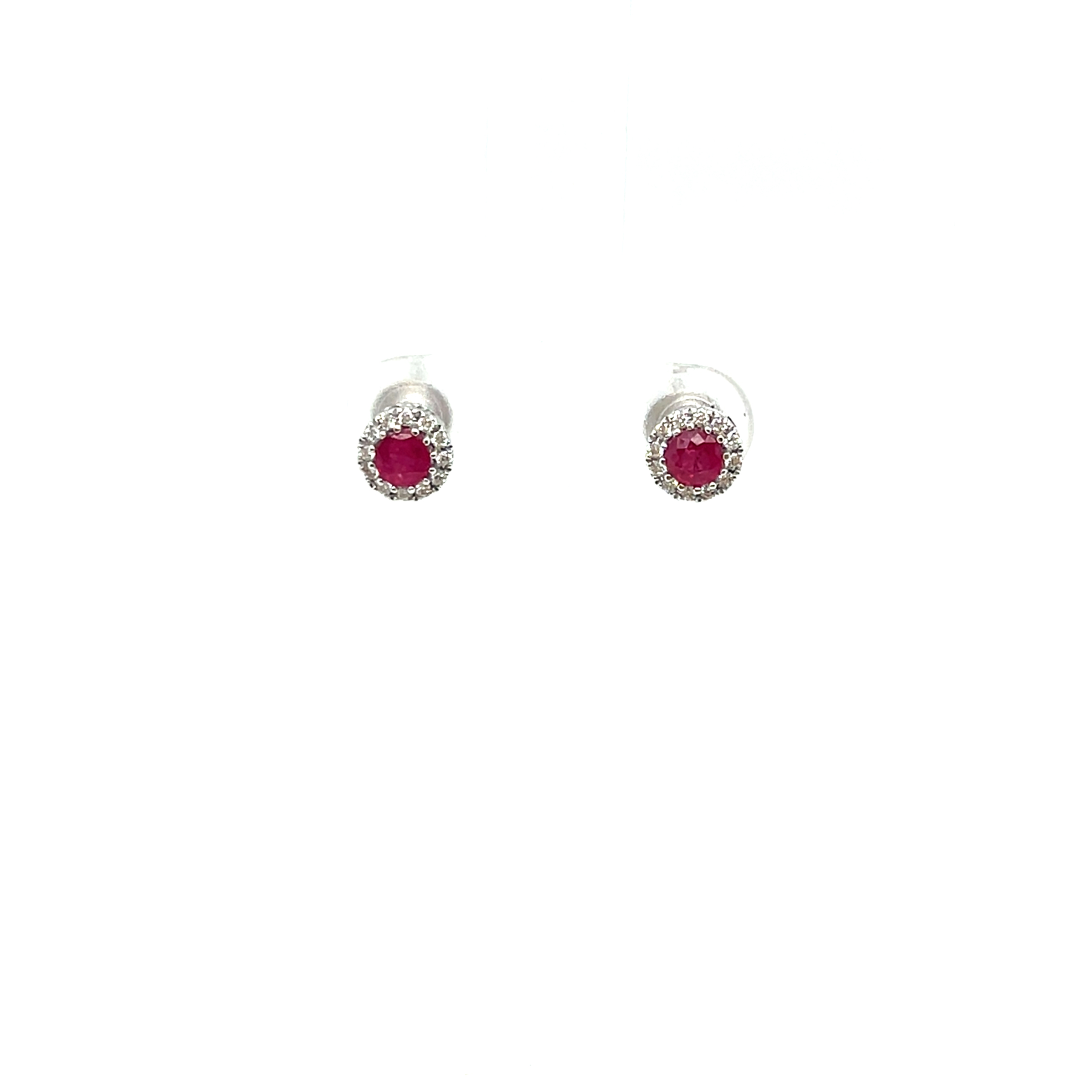 14k Ruby and Diamond Halo Stud Earrings R-0.25ct D-0.10ct SI G-H 