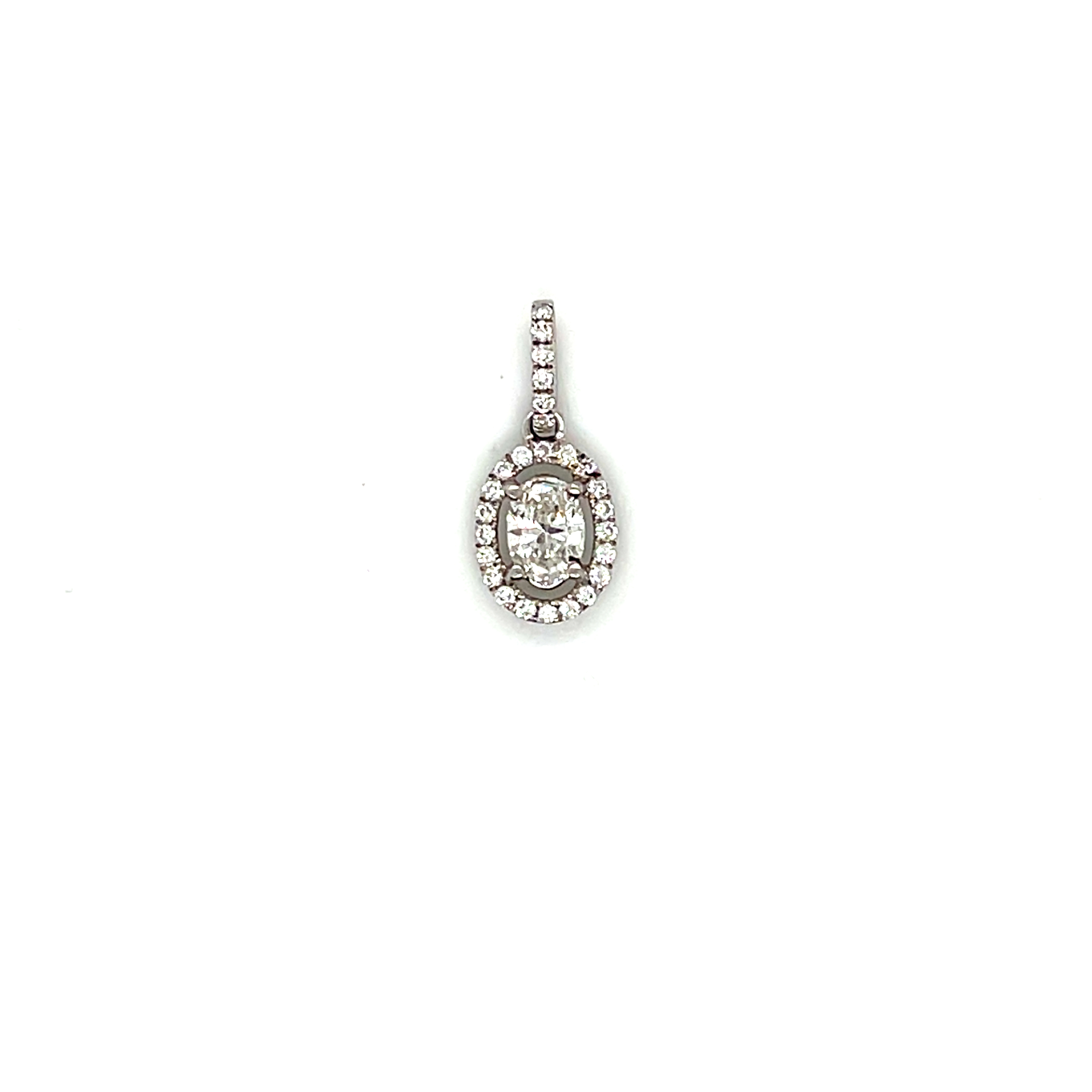 14k White Gold Oval Diamond Halo Pendant OD-0.22ct SI1 G S-0.20ct VS F-G