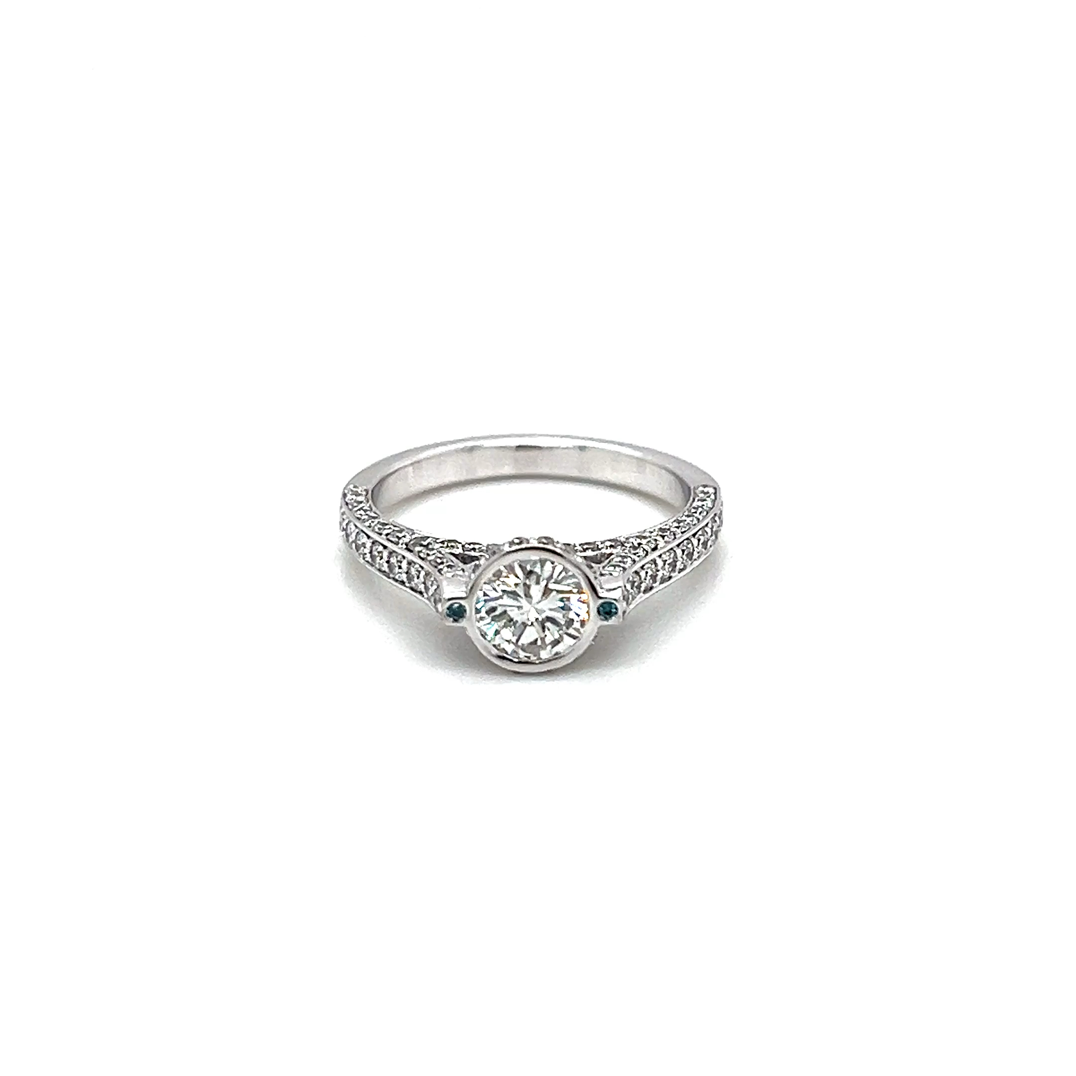 14k White Gold Round Natural Diamond with Pave set Shoulders Engagement Ring C-0.60ct SI2 G S-0.75ct SI G-H