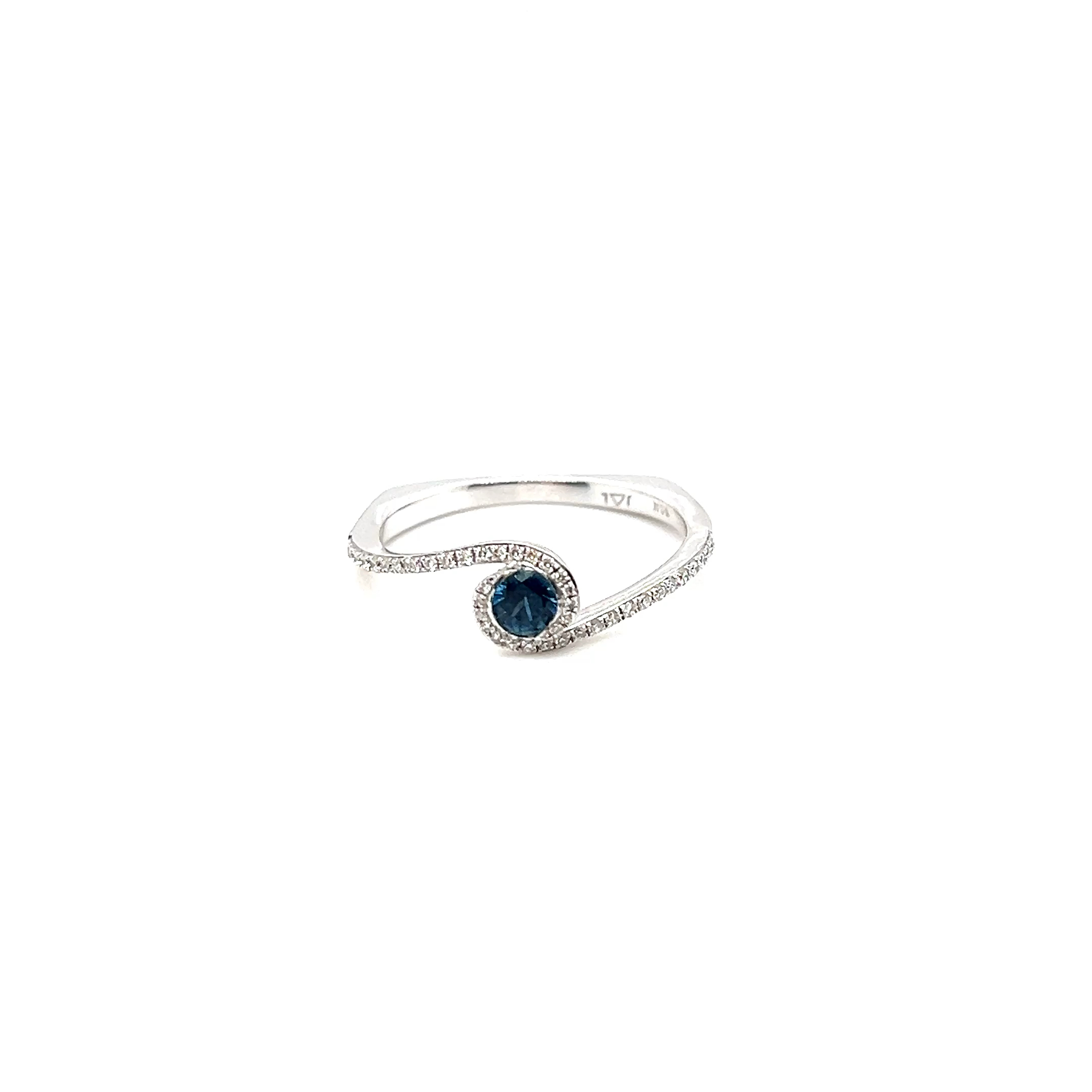 14k White Gold Sapphire and Diamond Bypass Bezel set Ring S-0.25ct D-0.15