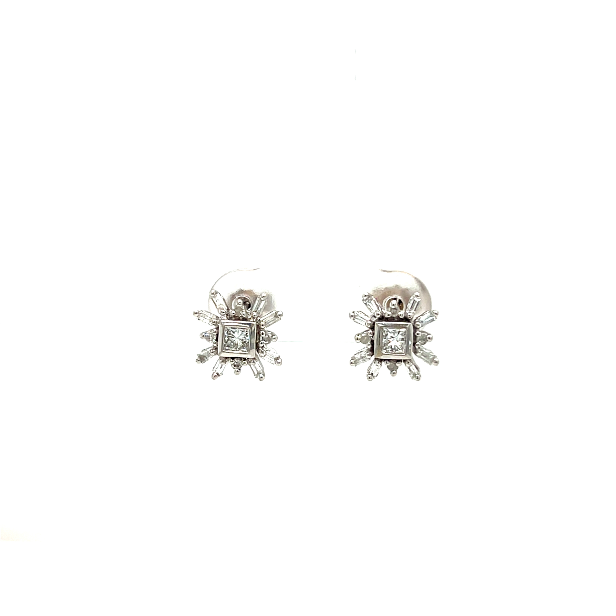 14k White Gold Snowflake Natural Diamond Stud Earrings PD-0.40ct I1 G-H BD-0.30ct I1 G-H