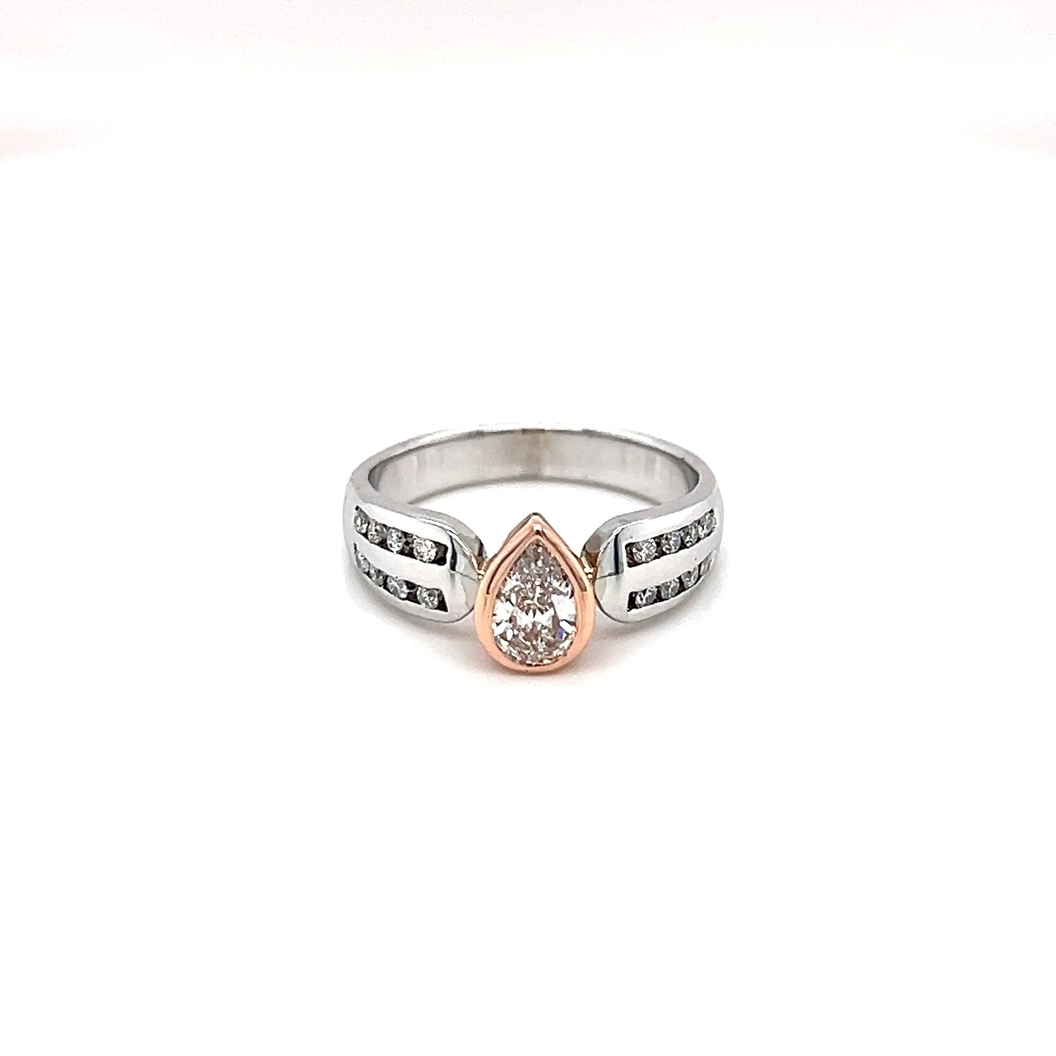 14k White and Rose Gold Pear Shape Diamond Engagement Ring D-0.40ct Si1 F S-0.18ct SI F-G 
