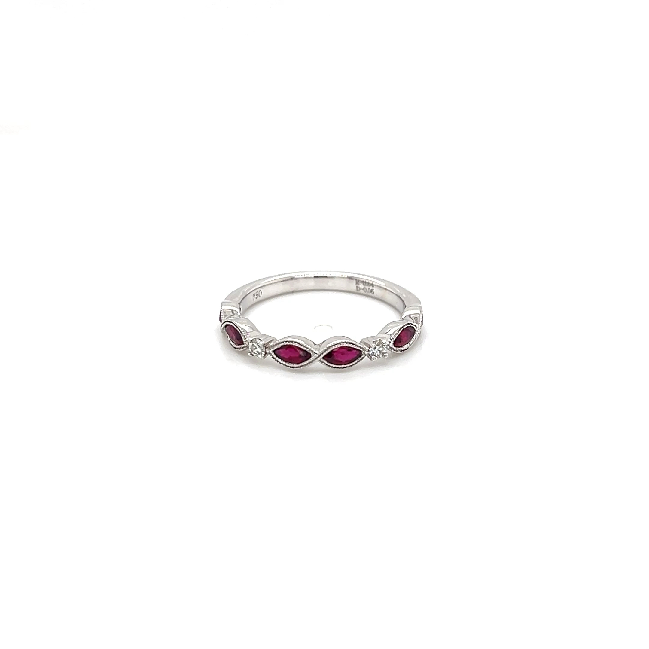 18k White Gold Miligrain Bezel Ruby and Diamond Ring R- 0.64ct D-0.08ct VS F-G