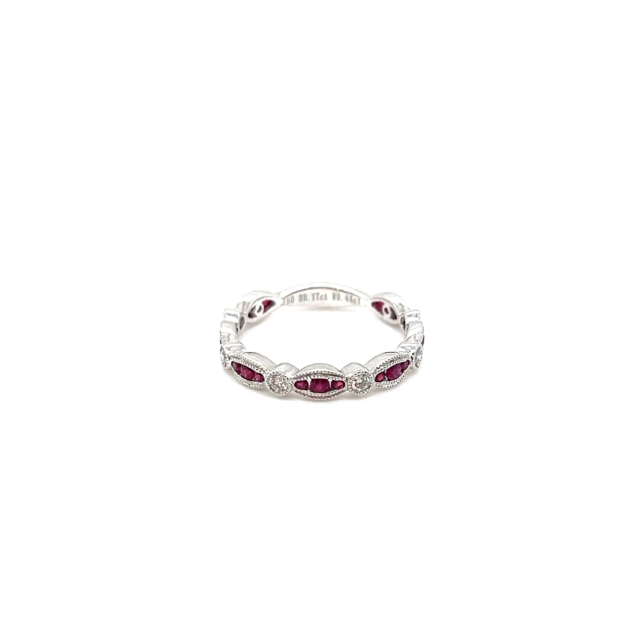 18k White Gold Miligrain Channel Set Ruby and Natural Diamond Ring R-0.44ct D-0.17ctVS F-G