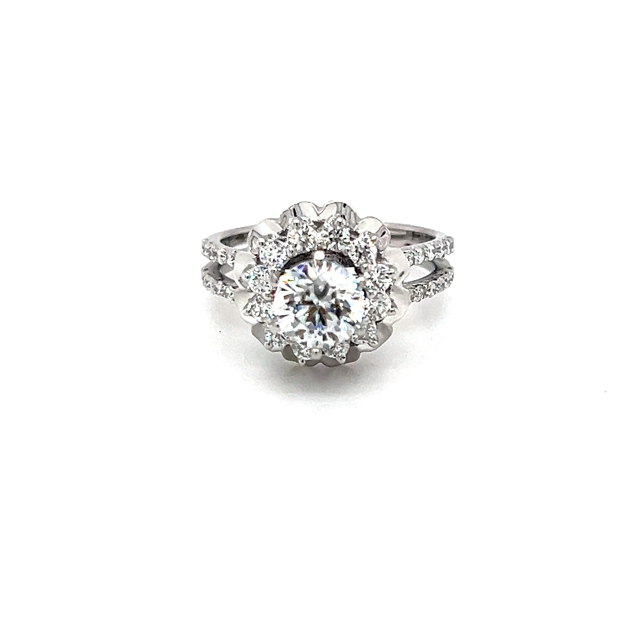 18k White Gold Natural Diamond Halo Engagement ring with Double Shank Pave set Diamonds S- 0.66ct VS F-G (Mount ONLY)