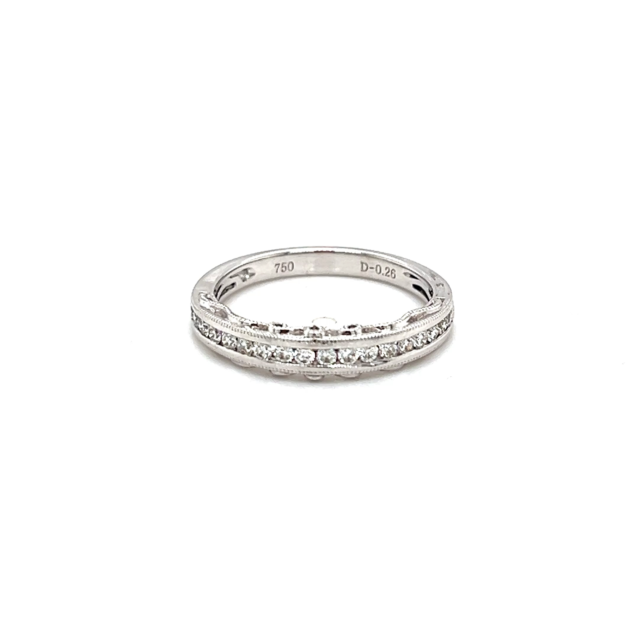 18k White Gold Round Diamond Channel Set Ring with Filigree D-0.25ct VS-SI1 F-G