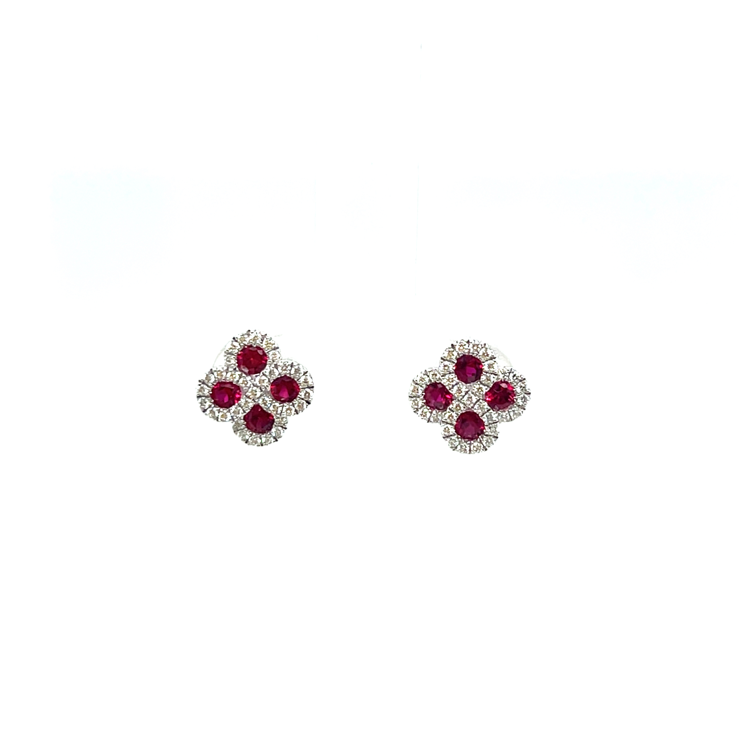18k White Gold Ruby and Natural Diamond Clover Stud Earrings D-0.24ct VS F-G R-0.60ct 