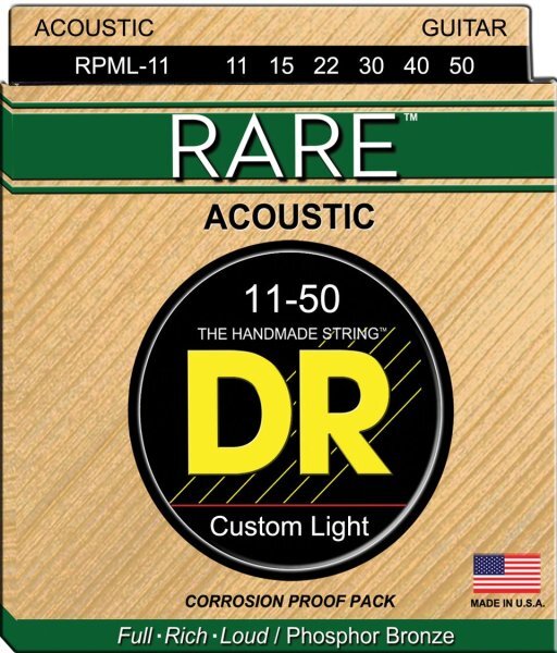 DR Handmade Strings RPML-11 Rare Acoustic Guitar Strings, Custom Light (11-50)