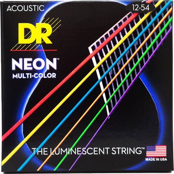  DR Handmade Strings NMCA-12 Neon Multi-color Coated Acoustic Guitar String, Light (12-54)