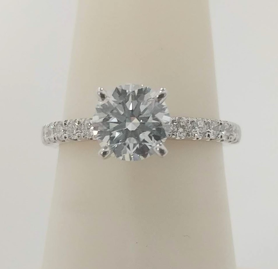 14KW Engagement Ring with  .32ctw Diamond Accents with 1.05ct LG Diamond Center  F+ VS  Size 5.5