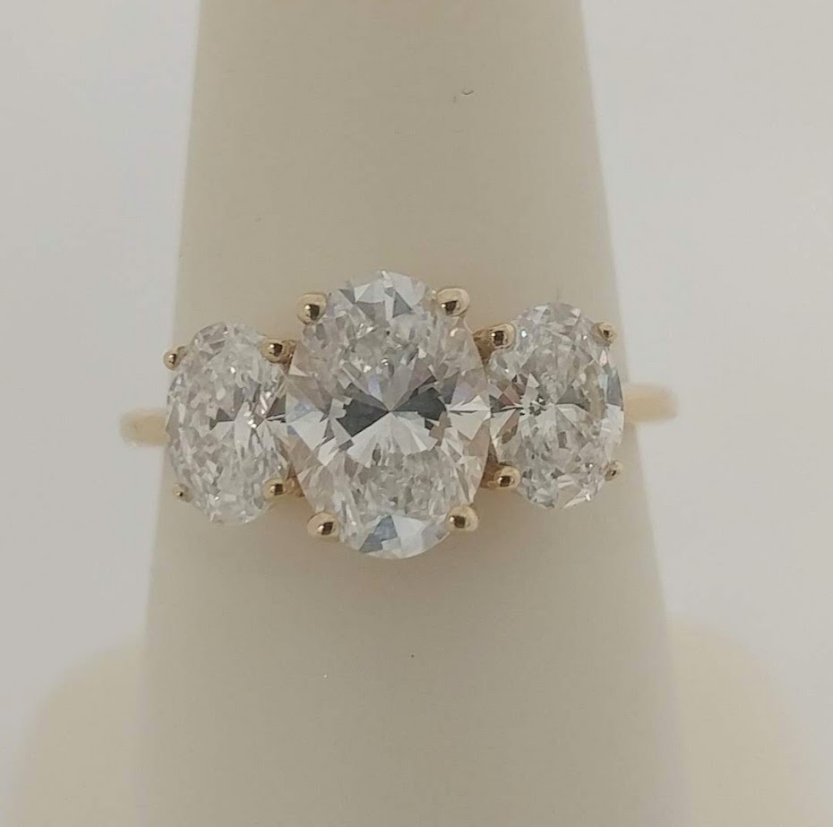 14KY 3 Stone Engagement Ring with 1.5ct Oval LG Diamond Center & 1.0ctw Oval LG Diamond Sides
