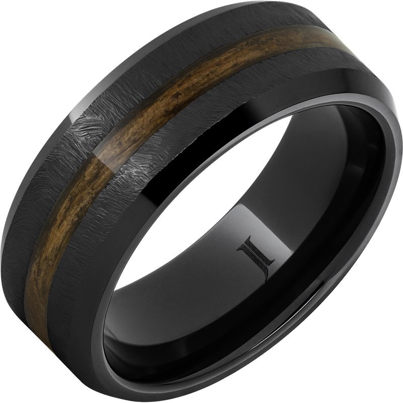 8mm Black Diamond Ceramic Ring with Bourbon Cask Inlay   Size 8.5