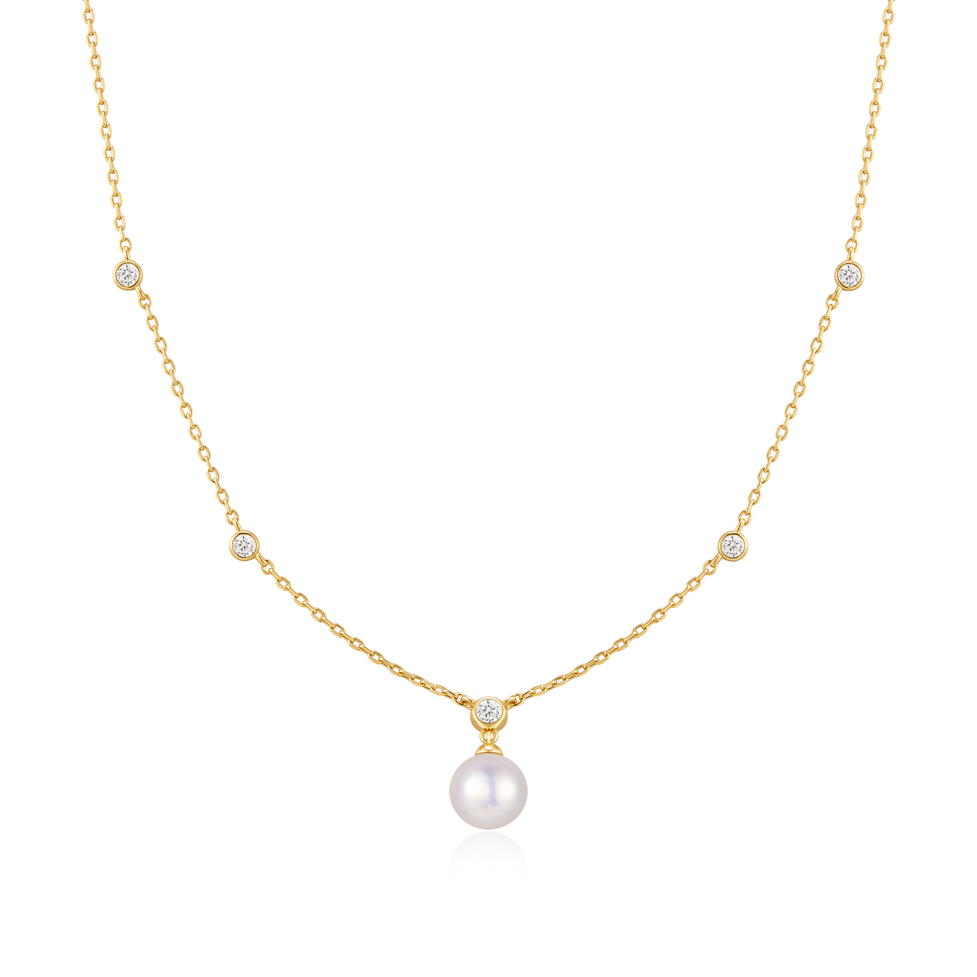 Ania Haie LUNA GAZE  GP bezel-set station chain with shell pearl pendant necklace