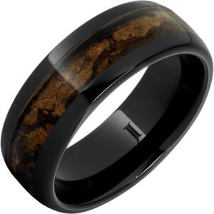 Black Diamond Ceramic 8mm Dome Ring with Maduro Cigar Wrapper Inlay Size 9 
