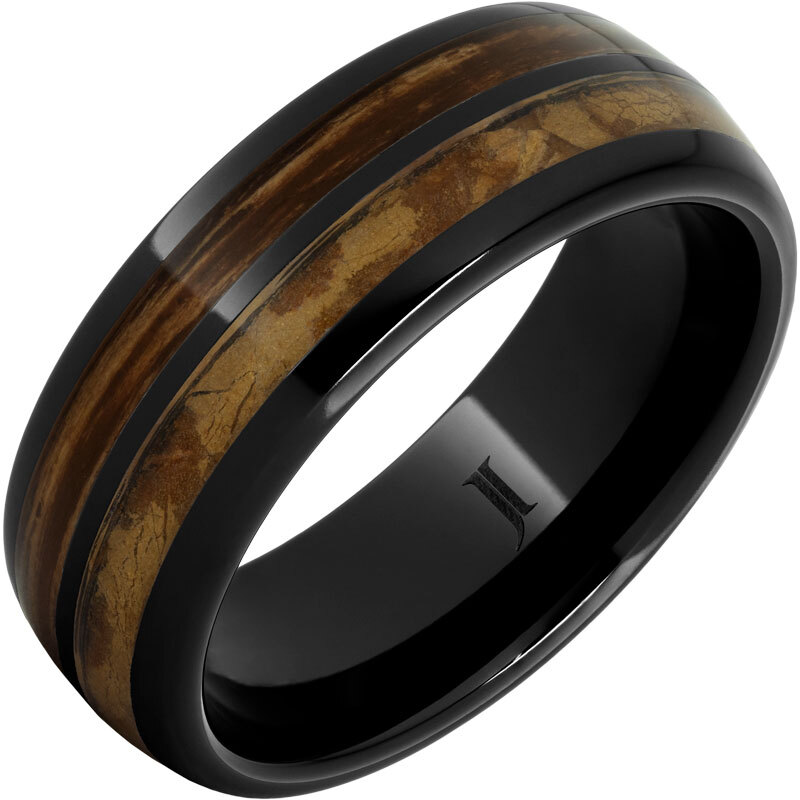 Black Diamond Ceramic Ring with Bourbon Barrel & Cigar Wrapper Inlays  Size 10.5