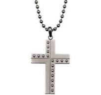 Men's Stainless Steel Gun Metal Polish with Beaded Steel Cross Pendant with 24 inch Chain