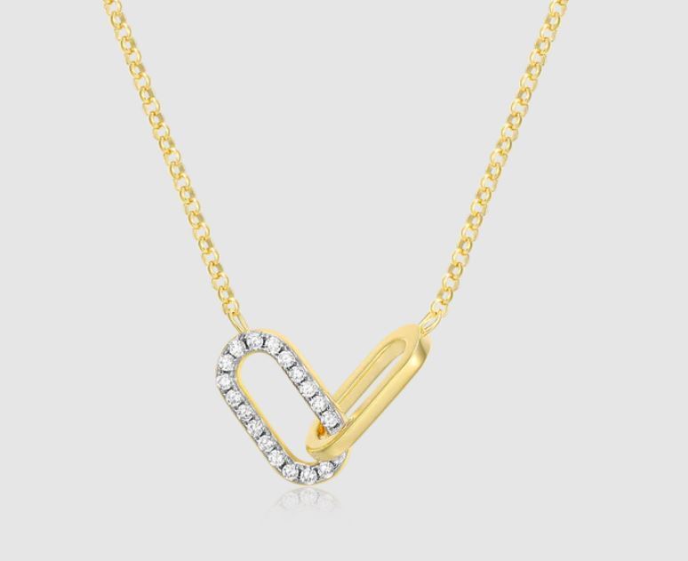 SS/GP Monte Luna Twin Paper Clip Necklace with .2ctw Lab Grown Diamonds 18