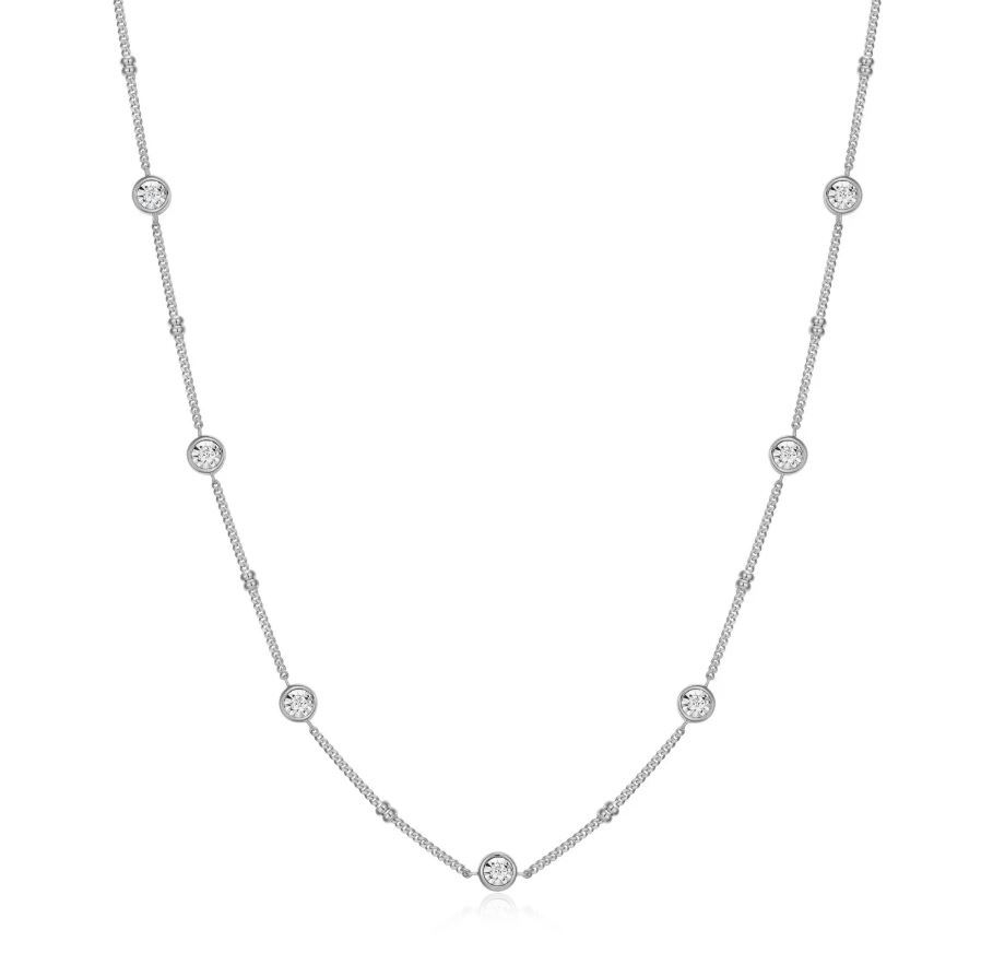 SS/RH Monte Luna Station Necklace with .14ctw Bezel Set LG Diamonds 16+2