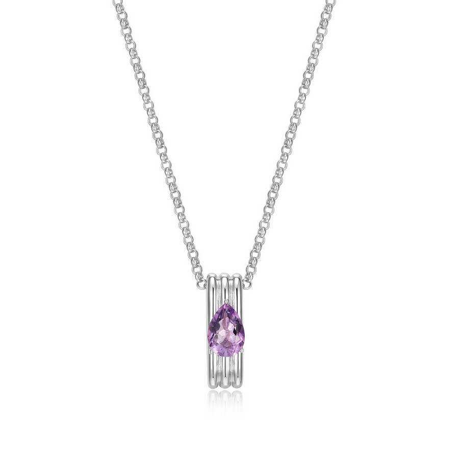SS/Rh Elle Goddess Necklace with Amethyst Accent  Incl Rolo Chain 17+3