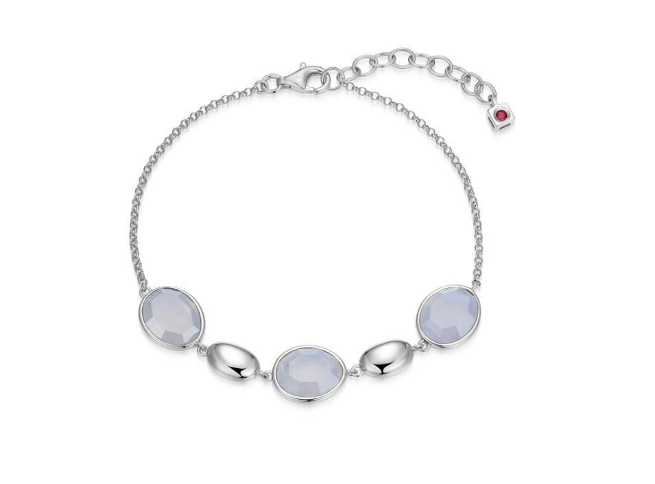 SS/Rh Elle Riviere Gems Blue Lace Agate Bracelet  6.75+1.25
