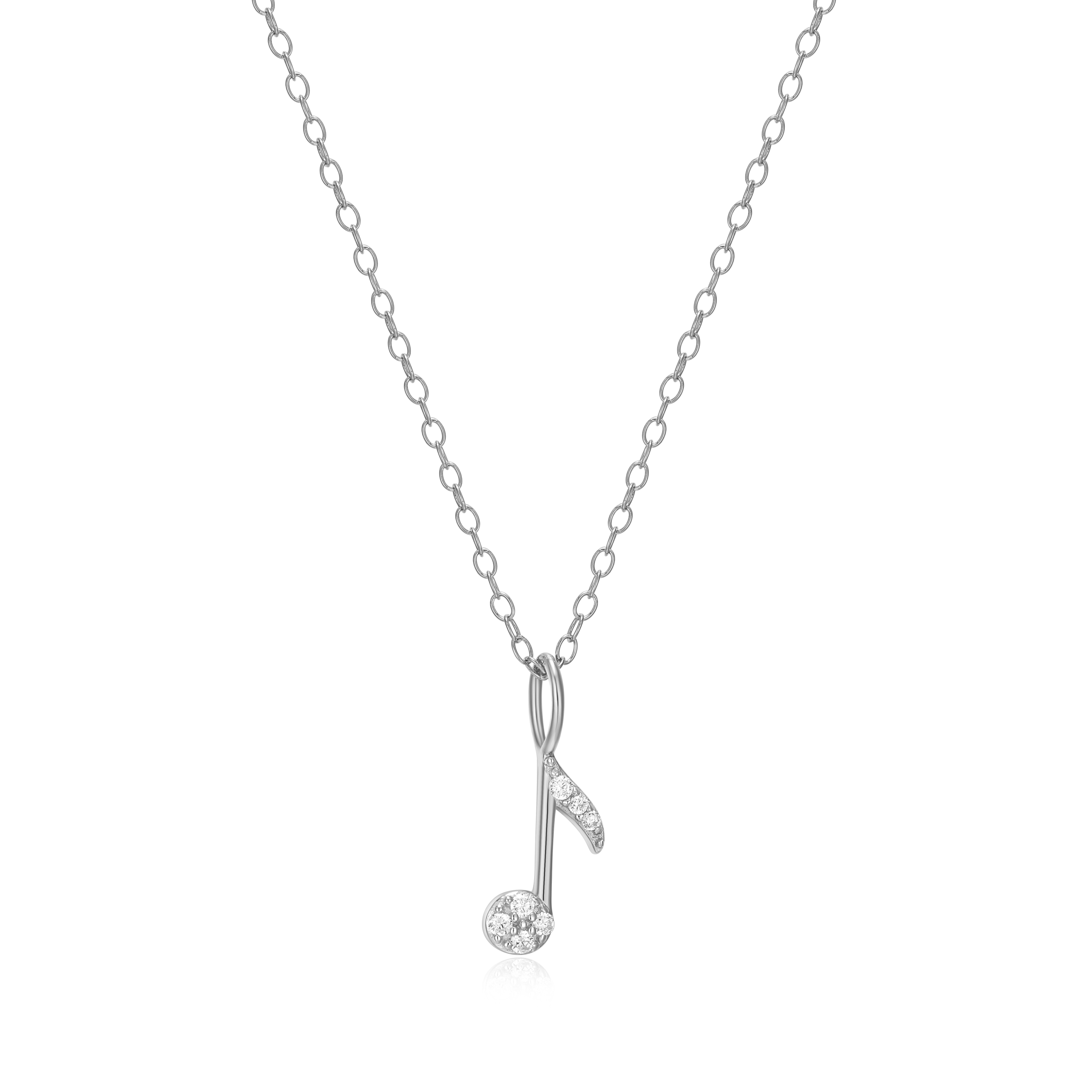 SS/Rh Monte Luna Musical Note Necklace with .05ctw Lab Grown Diamond Accents 16+2