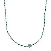 STEELX IP GD SEMI-PRECIOUS STONE BEADS 10*10 STAR CHARM NECKLACE 16+2  