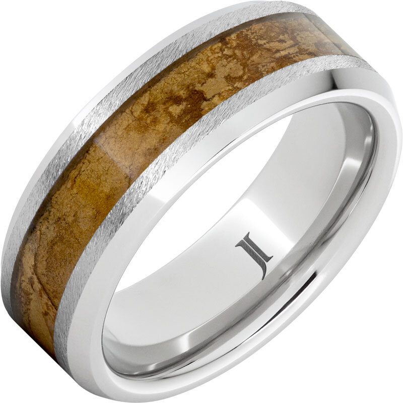 Serinium 8mm Bevel Edge Ring with Natural Cigar Wrapper Inlay  Size 9.5