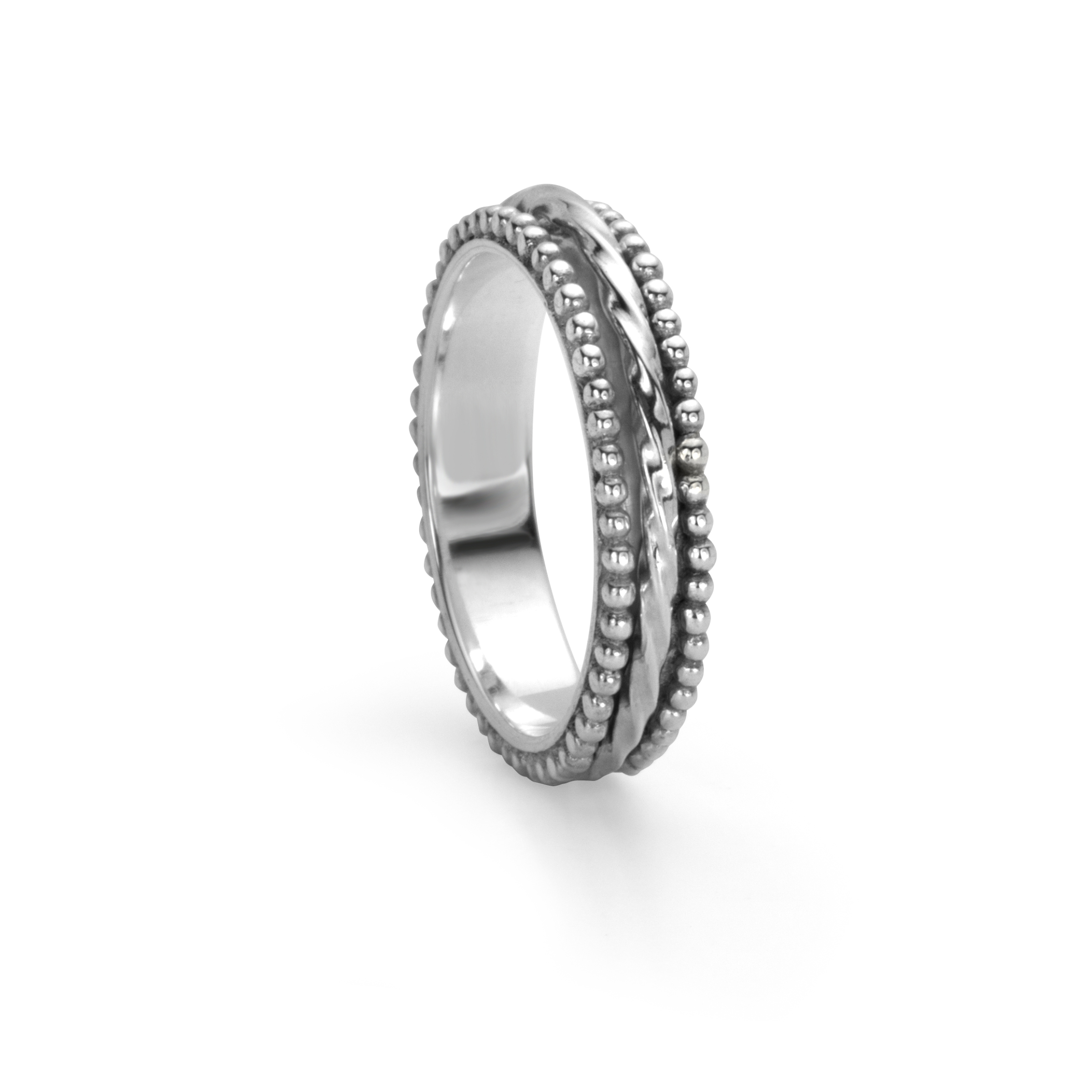  CHAKRA SS  stackable Ring with bubble design edges and twisted spinning band   Sz 7