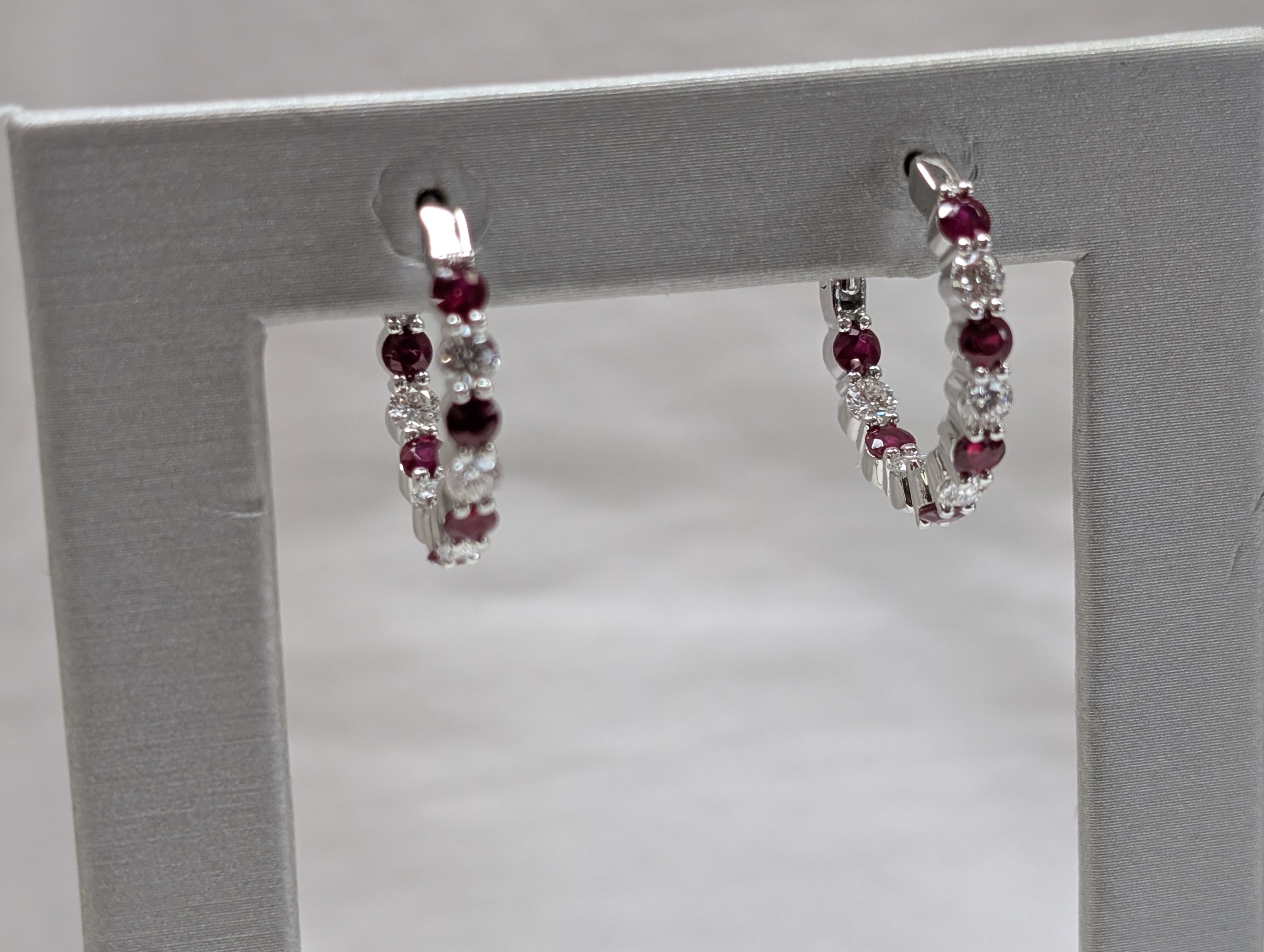14kt WG 12=.32cttw Ruby and 10=.85cttw GH SI Diamond Inside Out Hoops Earrings 25-4-4976 FOGETFT
