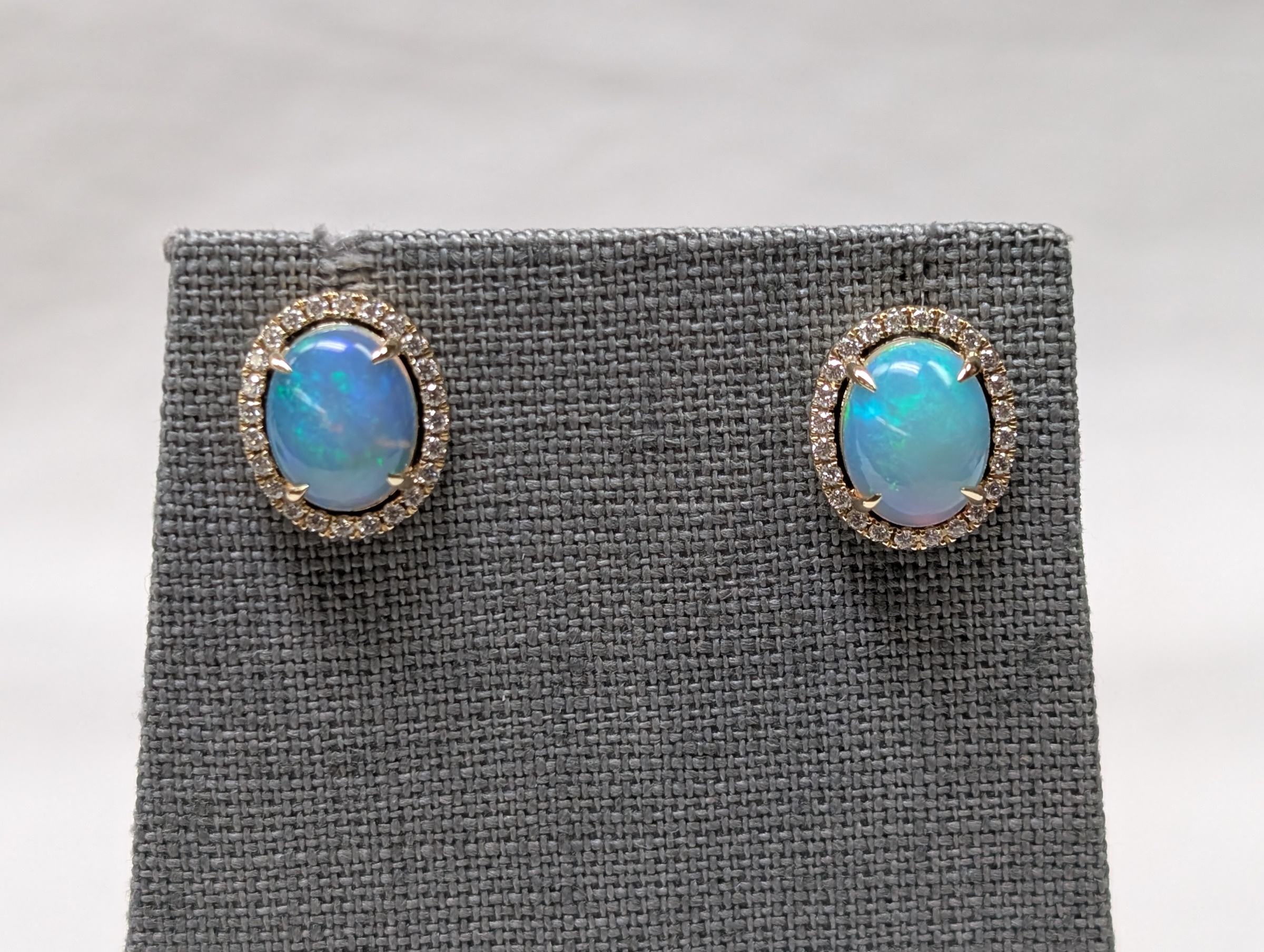 14kt YG 2.22cttw Opal and Diamond Halo Stud Earrings 48= 1/4cttw GH SI 25-4-4971 FPETFT