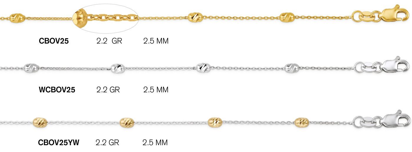 14kwg 7.5 DC cable bracelet w/DC oval beads 1.15gr 25-5-5674 FGLGHF