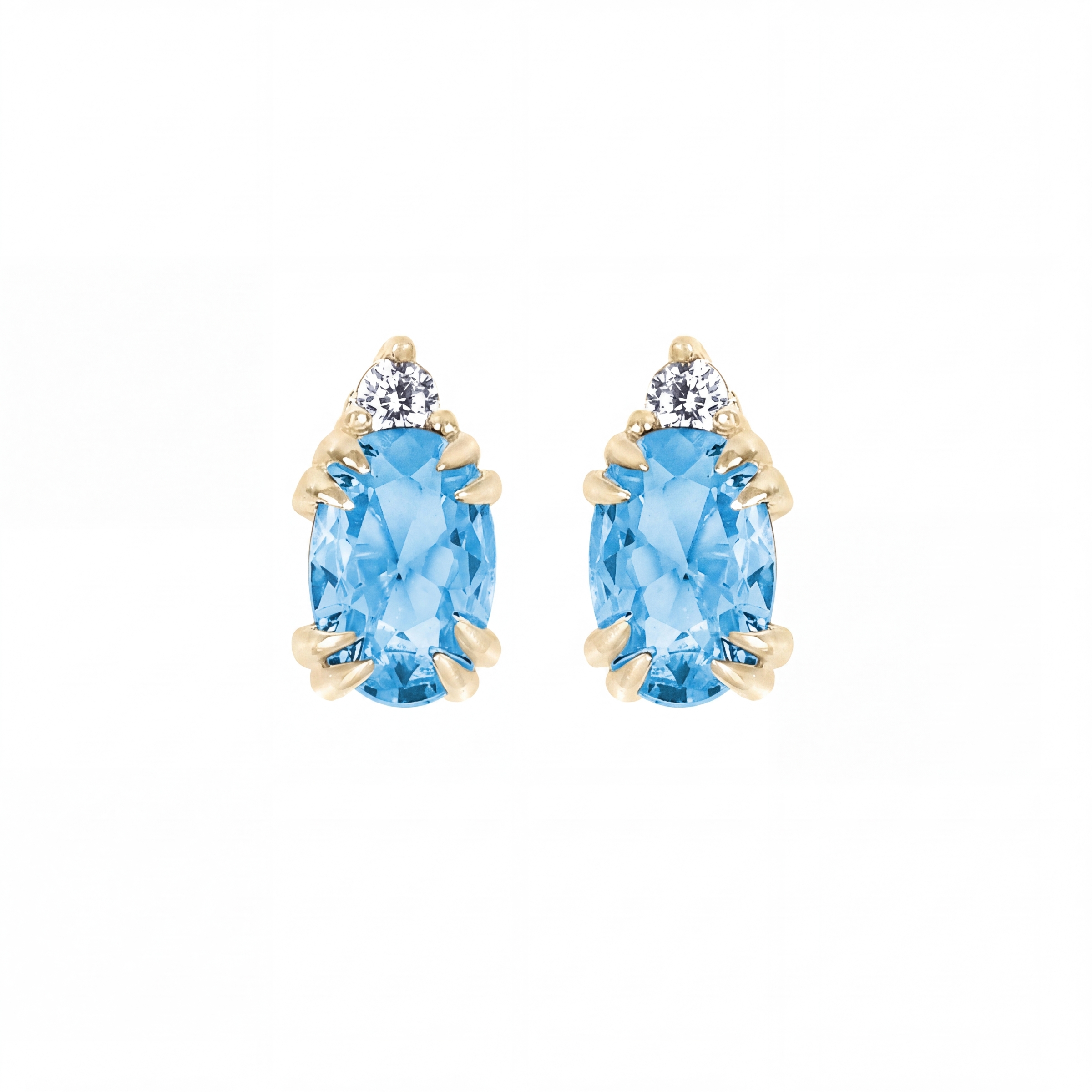 10 Karat Yellow Gold Blue Topaz and Diamond Earrings