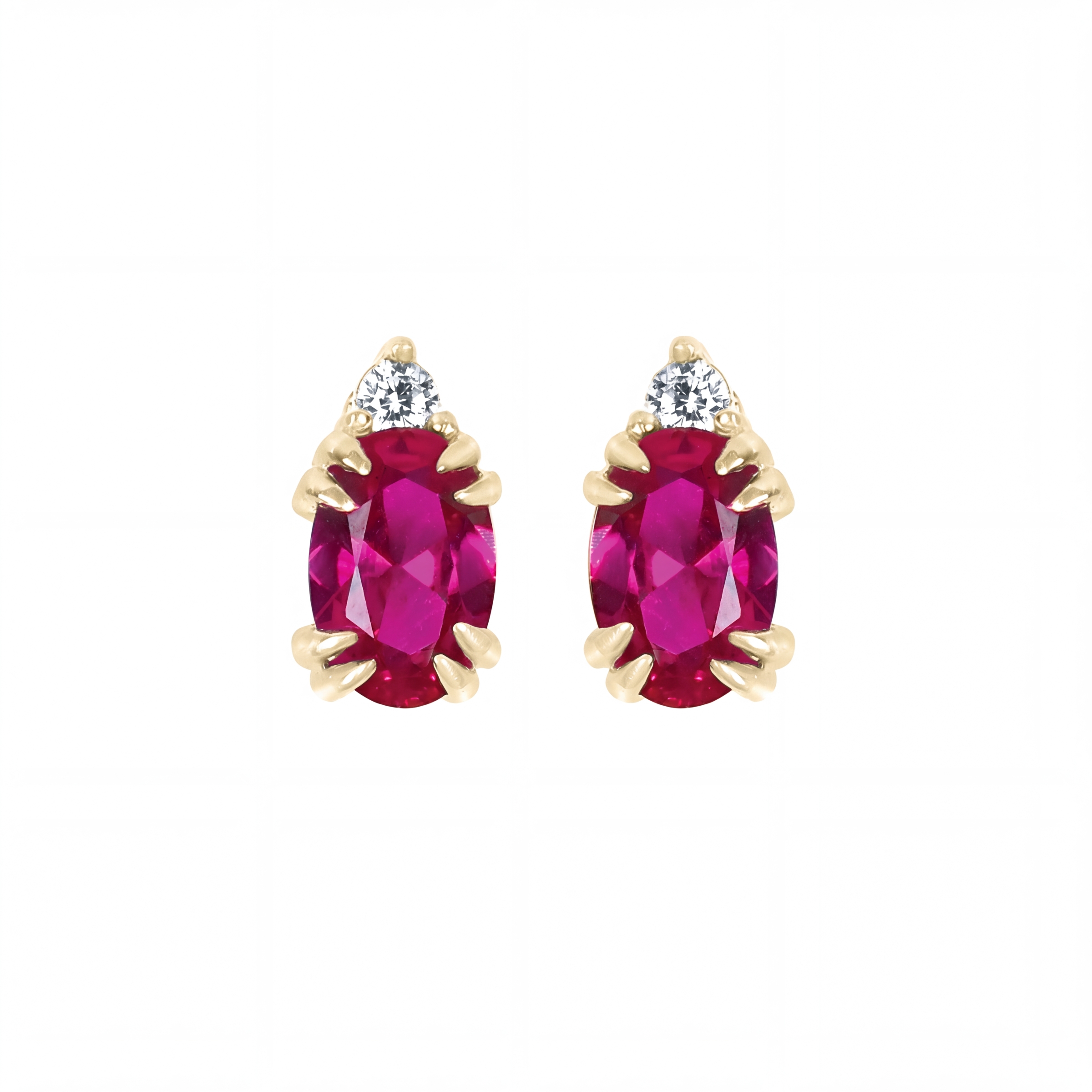 10 Karat Yellow Gold Created Ruby and Diamond Stud Earrings