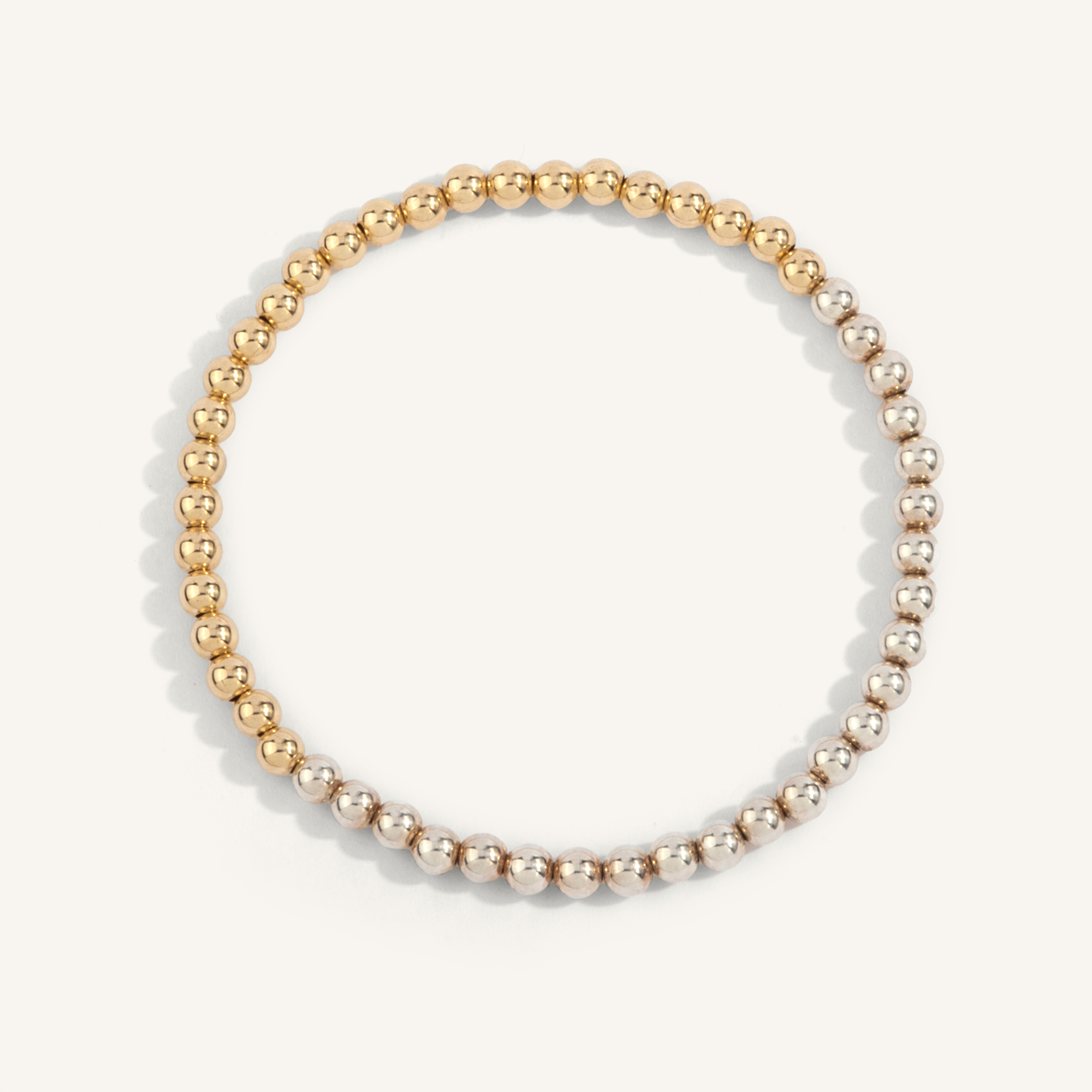 14 Karat Gold Filled and Sterling Silver Half Shine Bright Two Tone Bead Bracelet