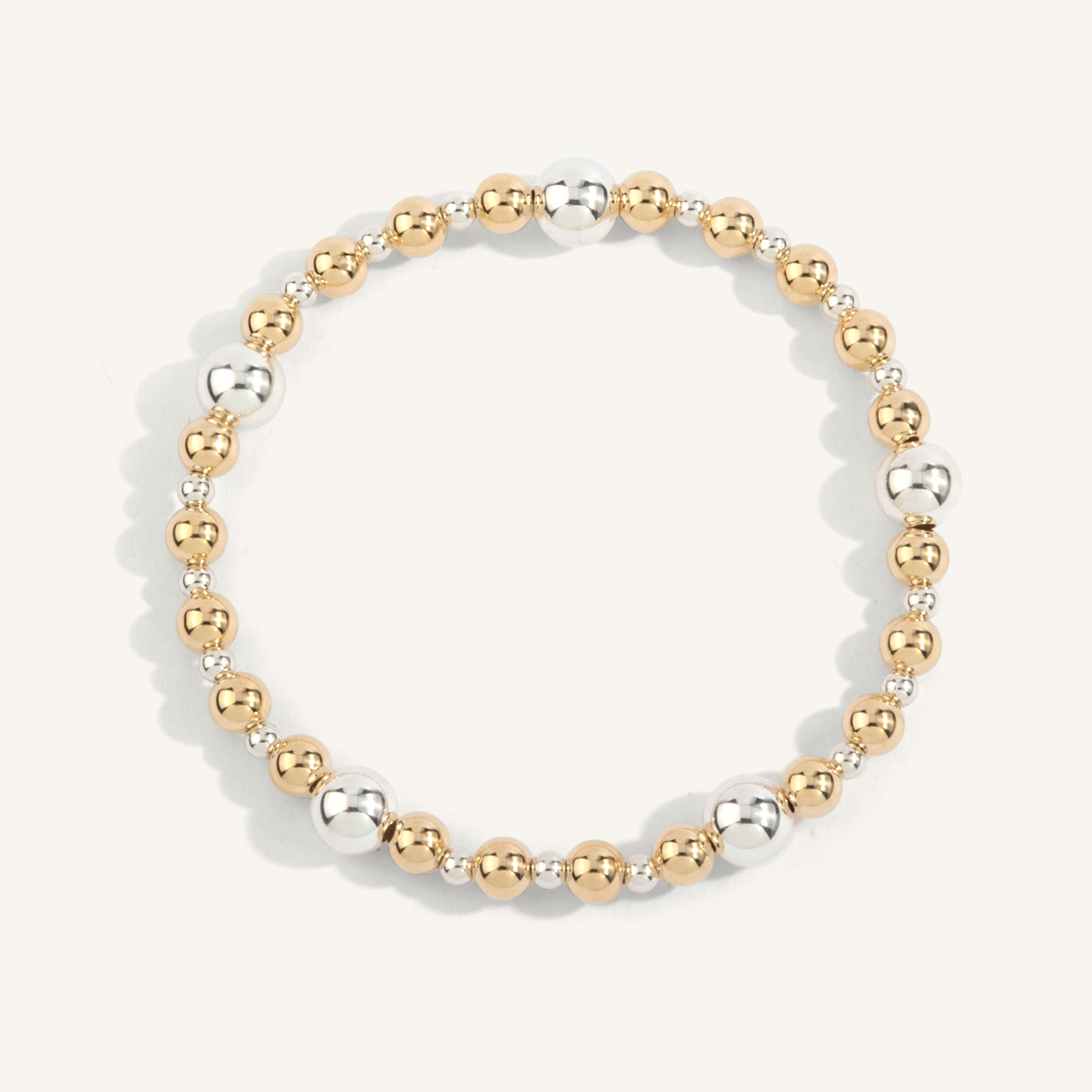 14 Karat Gold Filled and Sterling Silver Shine Bright Two Tone Bead Bracelet - 3mm & 5mm & 7mm 