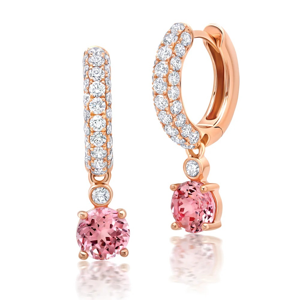 14 Karat Rose Gold Laboratory Grown Champagne Sapphire and Laboratory Grown Diamond Earrings