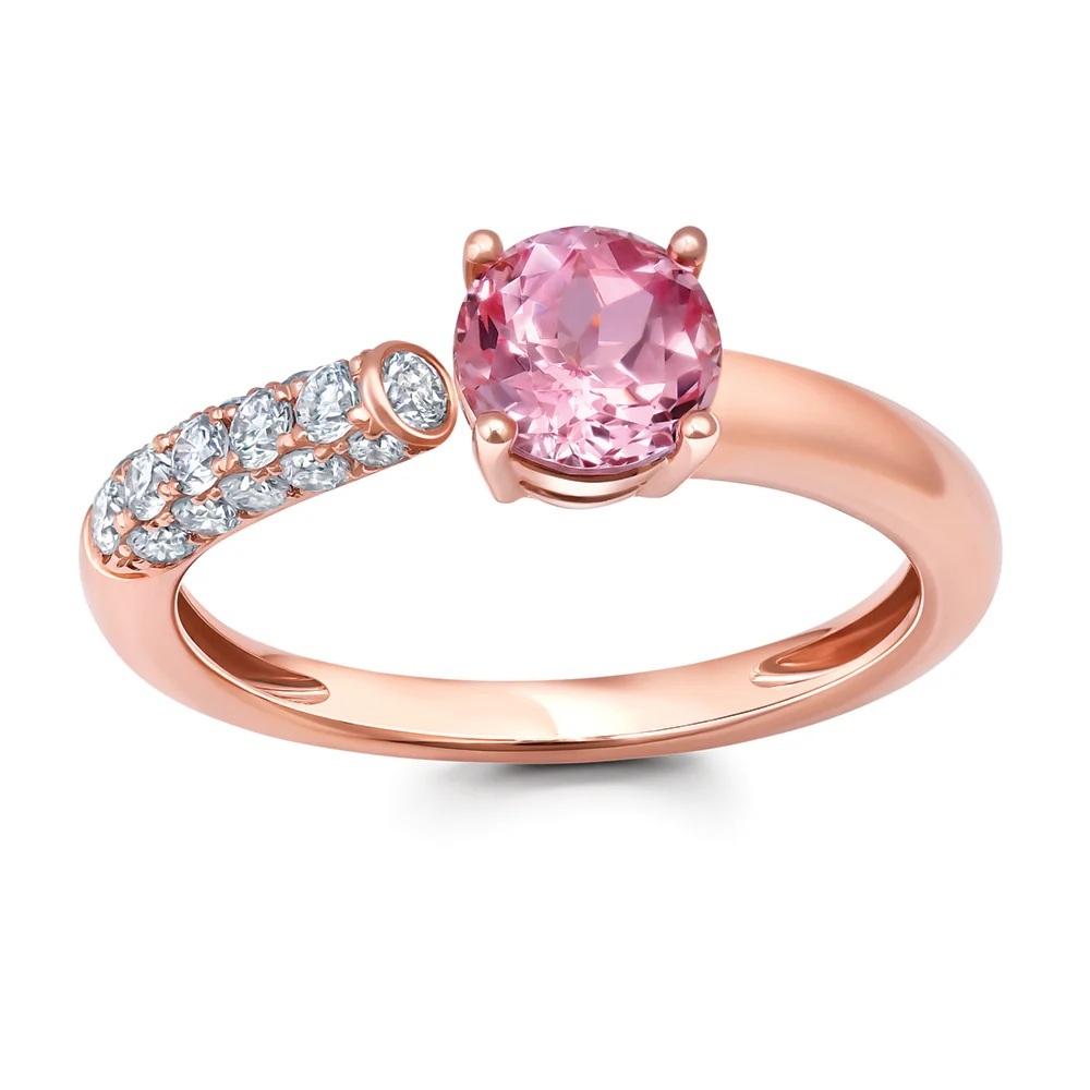 14 Karat Rose Gold Laboratory Grown Champagne Sapphire and Laboratory Grown Diamond Ring