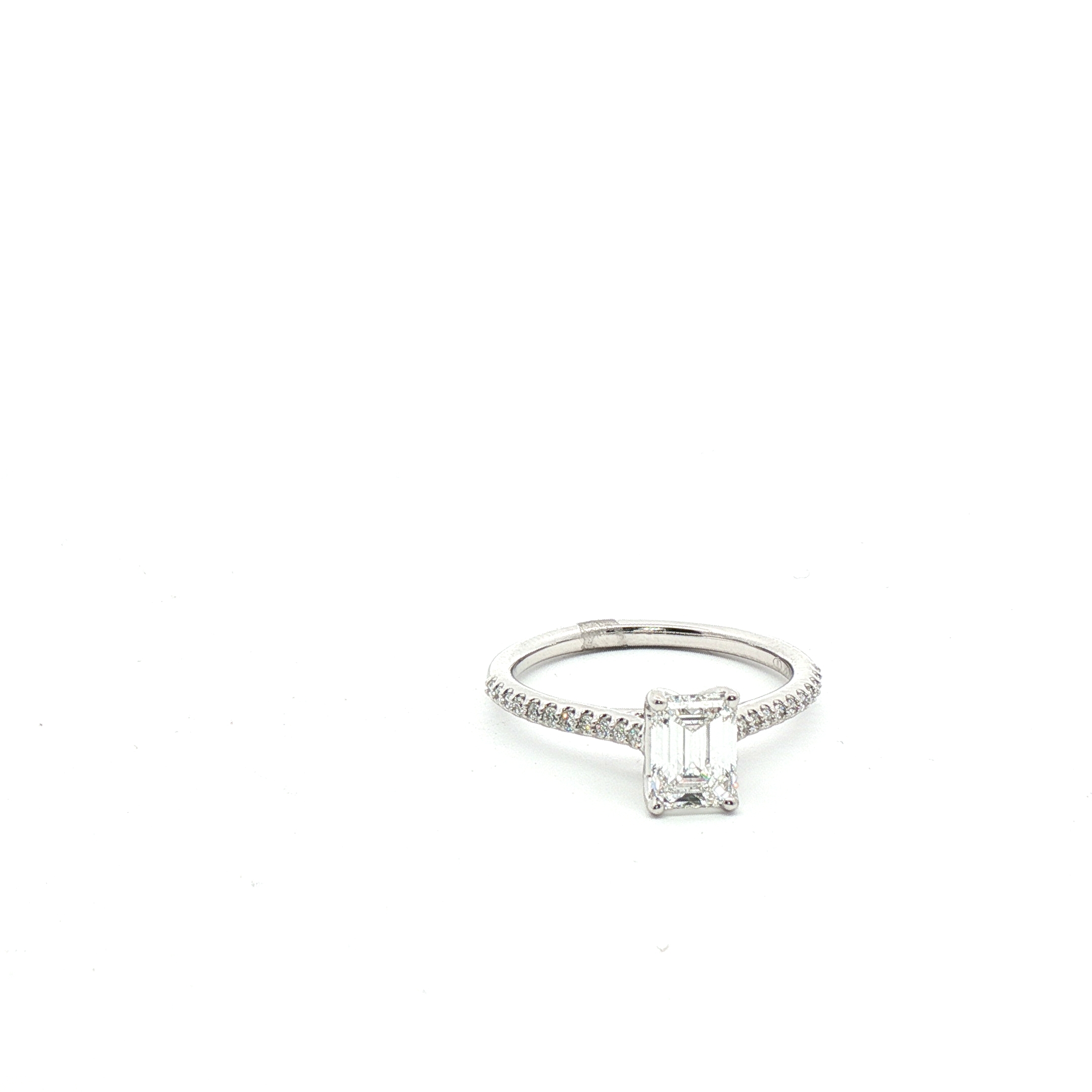 14 Karat White Gold Engagement Ring with Emerald Cut Laboratory Grown Diamond