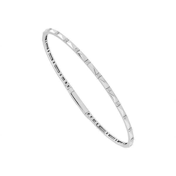 14 Karat White Gold Flexible Diamond Bracelet.  The total carat weight is 0.17twt