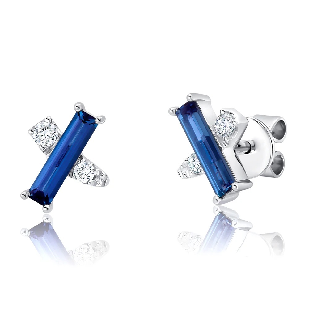 14 Karat White Gold Laboratory Grown Alexandrite and Laboratory Grown Diamond Earrings